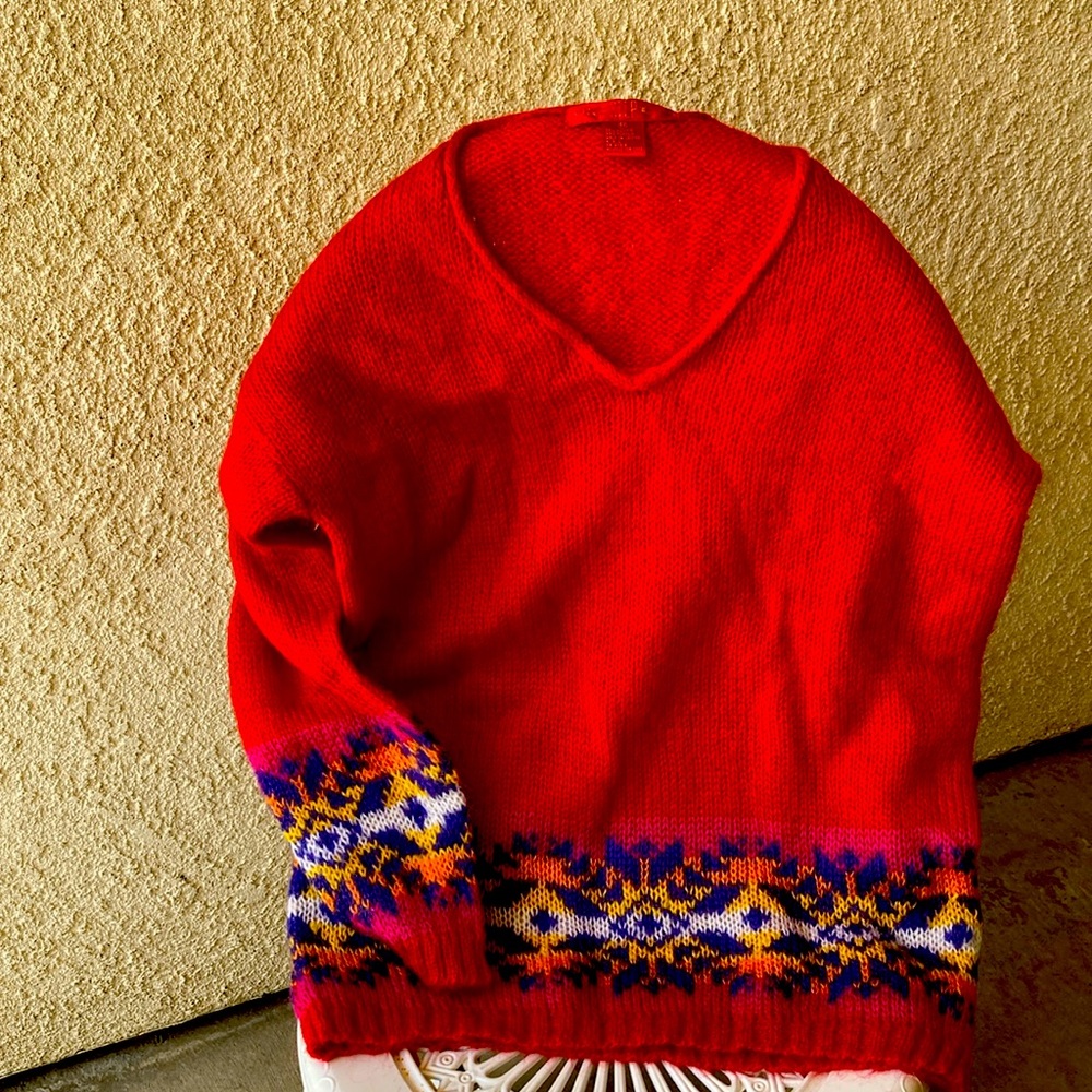One Step Ahead V-Neck Sweater in Red and Purple